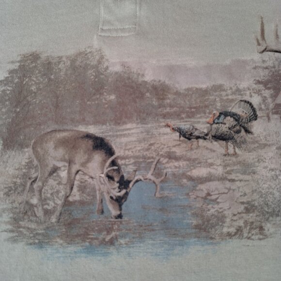 Redhead Henley Shirt Men XL Buck Deer Turkey Hunting Hunt Tan Animals Cabincore - Picture 8 of 10